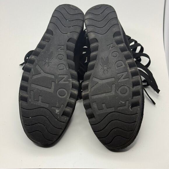 FLY LONDON Size 42 Yank Booties Wedge Heel Ankle Boots Black Suede FRINGE - Picture 5 of 6